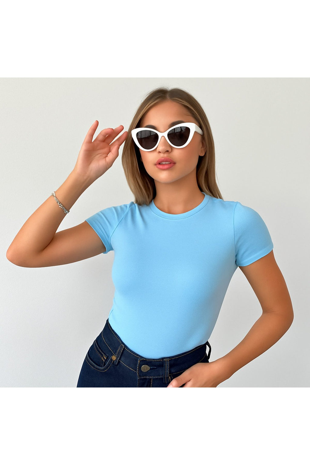 Düz Kesim Ribana Dokulu Basic T-Shirt