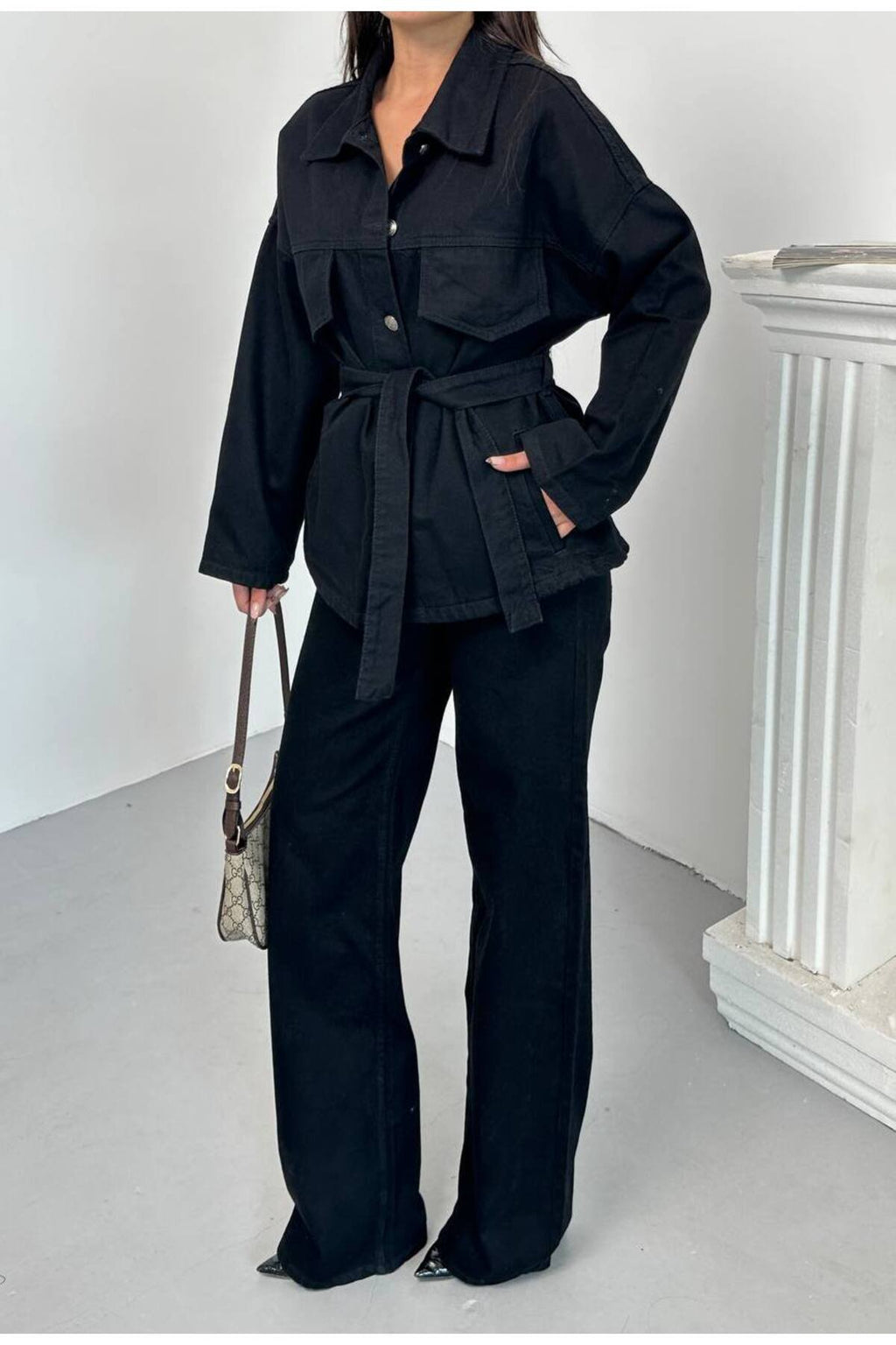 Kemer Detaylı Denim İkili Takım