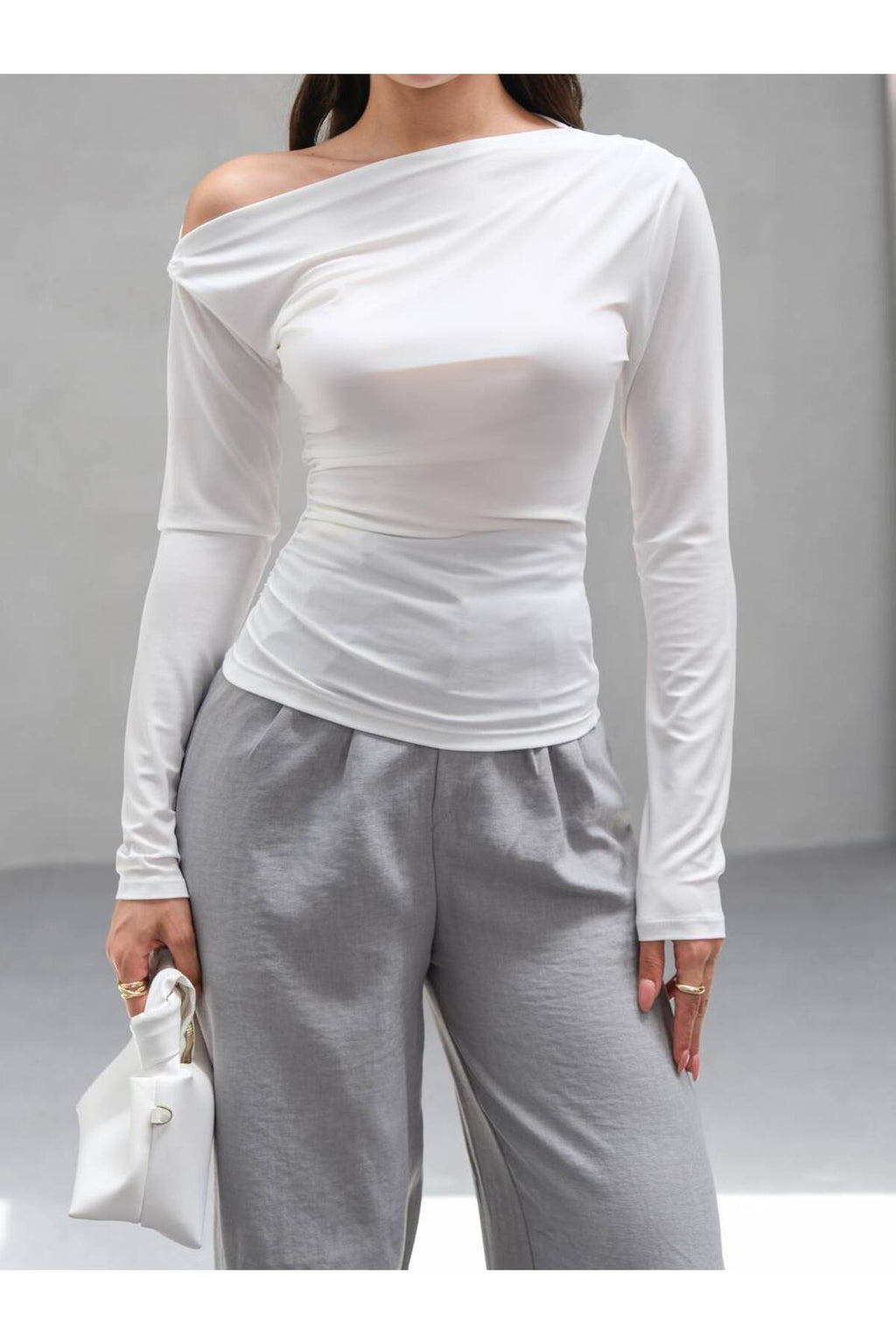 Tek Omuz Off-Shoulder Siyah Bluz