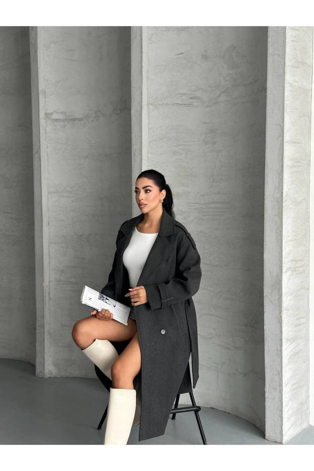 Oversize Kesim Kaşe Kaban