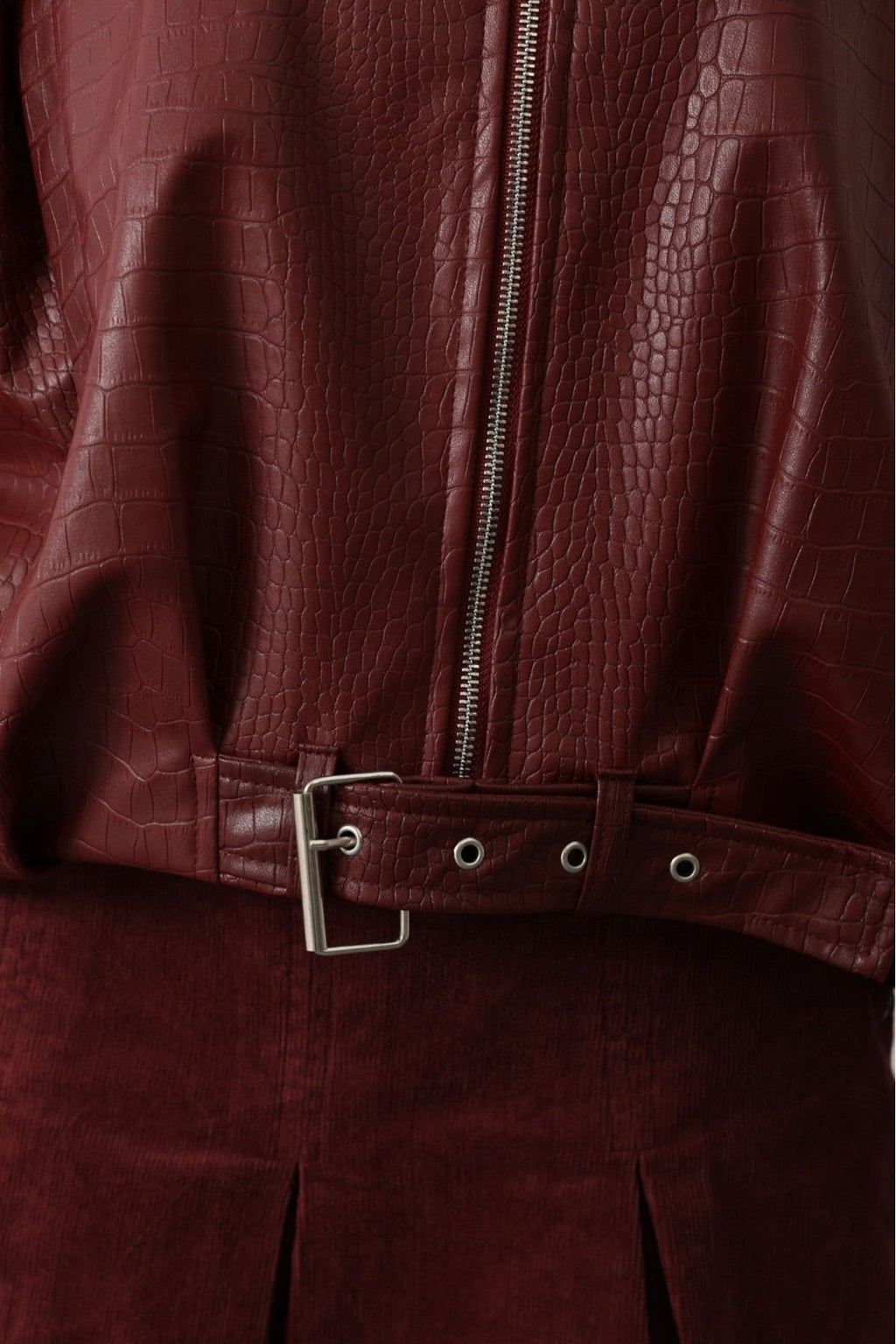 DERİ KEMERLİ BOMBER ÇEKET - Kırmızı