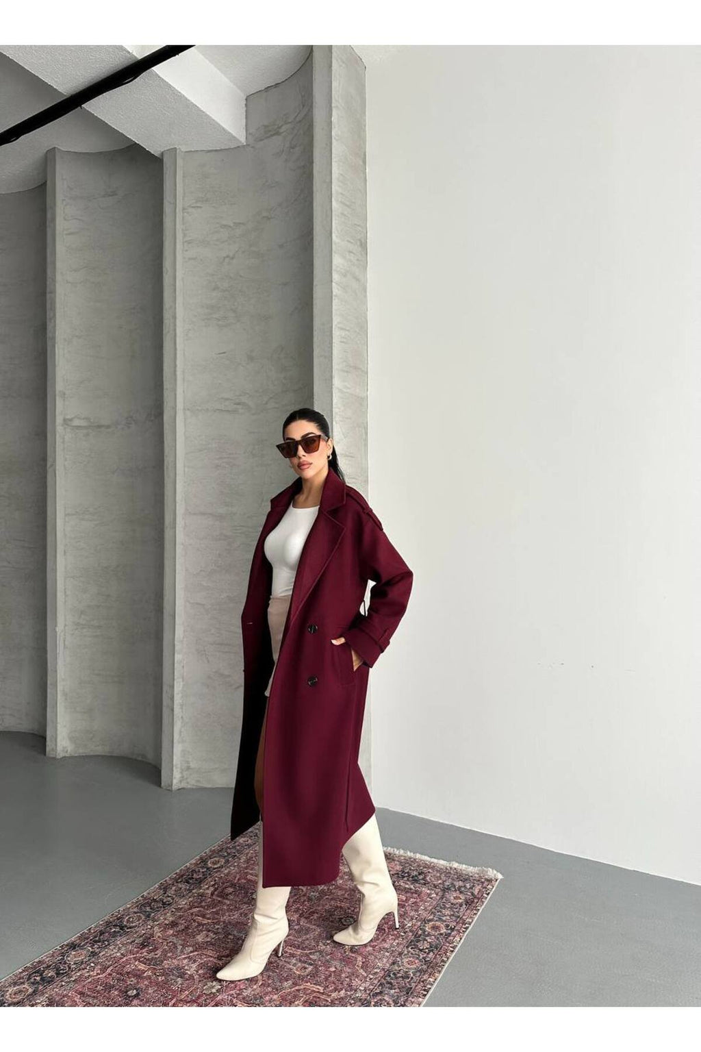 Oversize Kesim Kaşe Kaban