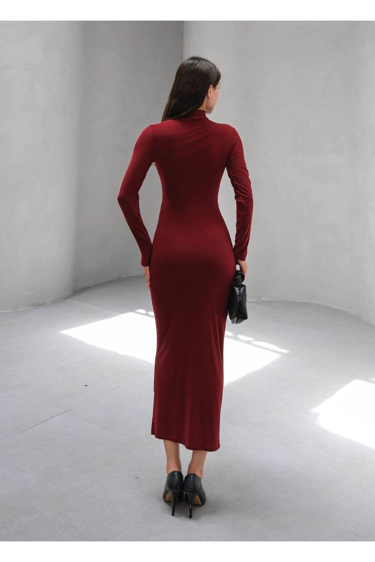 Bel Tül Detaylı Şık Midi Elbise