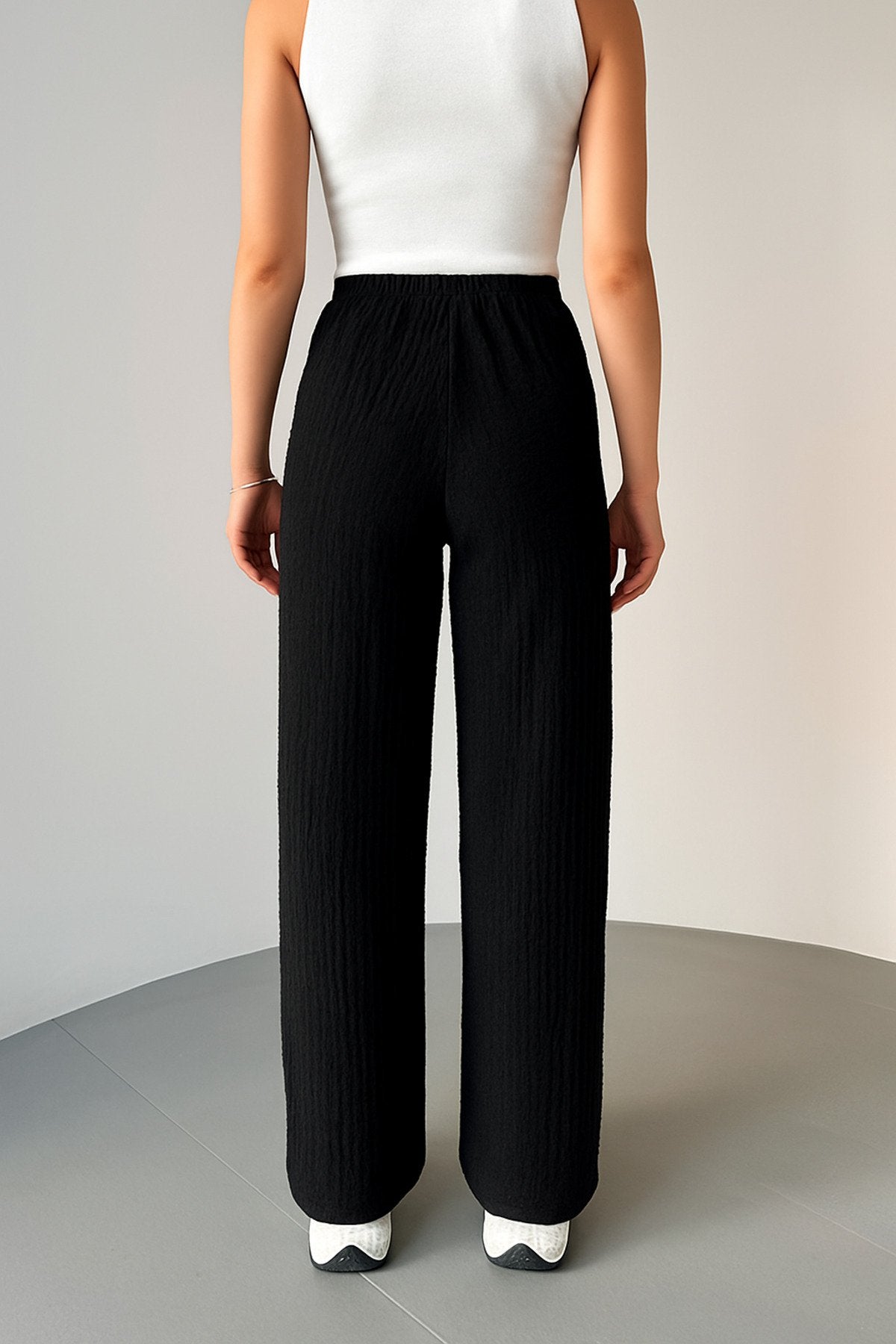 Lastikli Bel Rahat Kesim Dokuma Pantolon