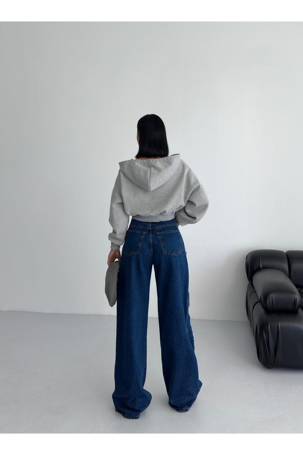 Dikiş Detaylı Geniş Paça Kadın Jean Pantolon