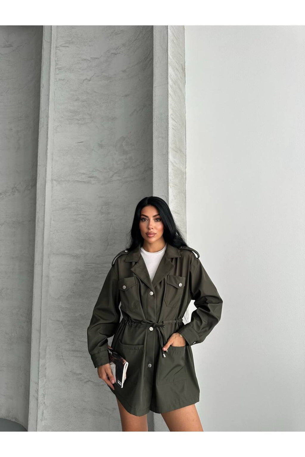 4 CEPLİ BEL BAĞLAMALI KISA TRENCH COAT CEKET