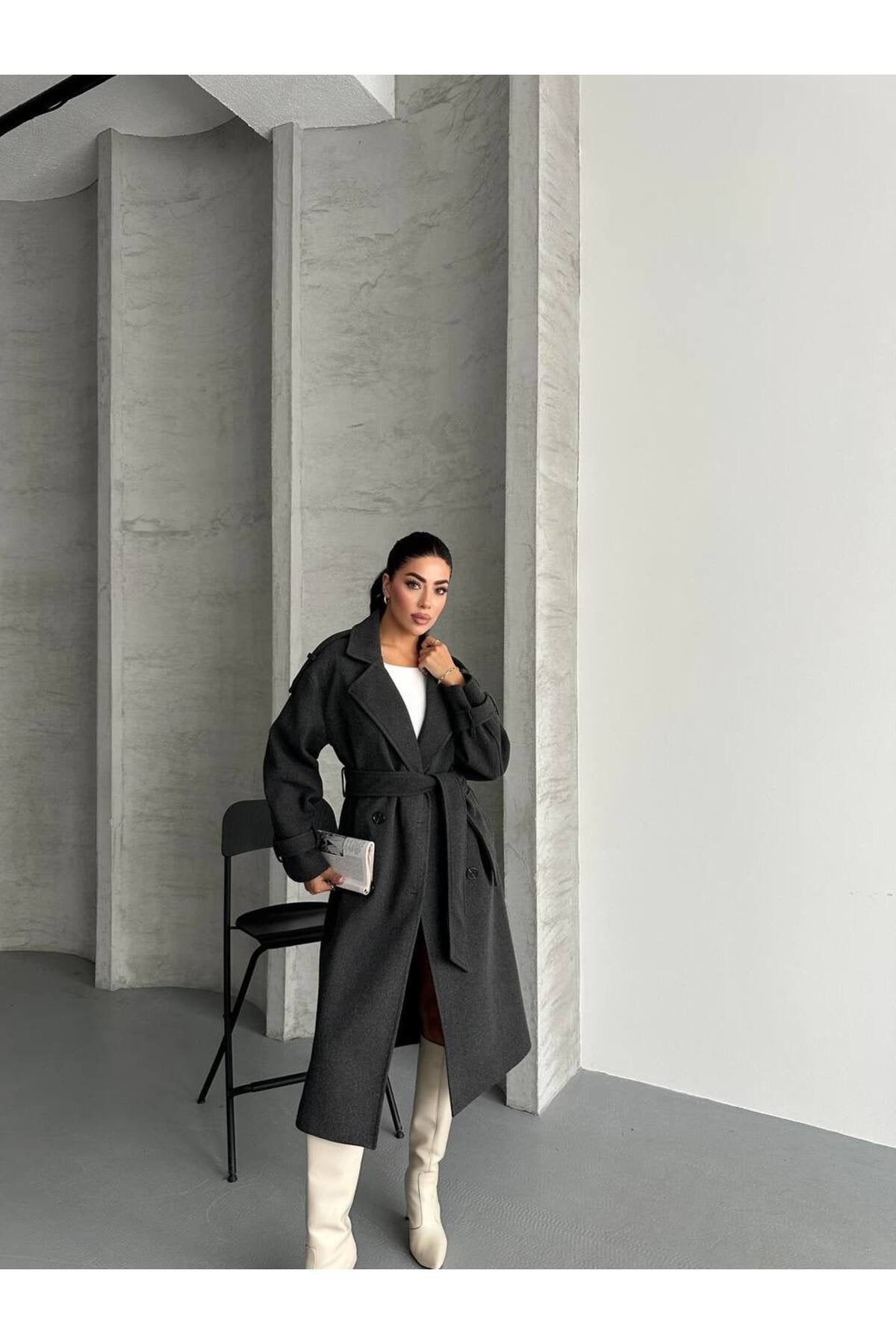 Oversize Kesim Kaşe Kaban