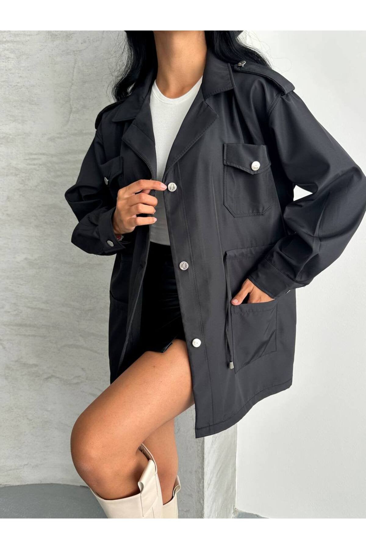 4 CEPLİ BEL BAĞLAMALI KISA TRENCH COAT CEKET