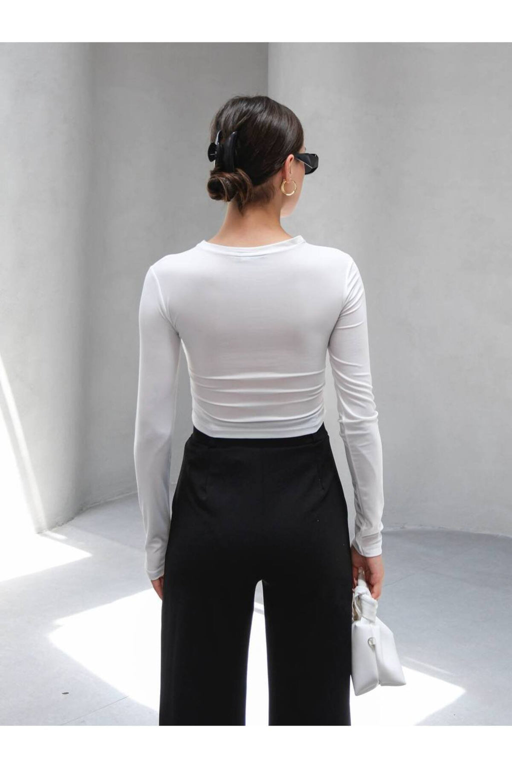 Gold Detaylı Uzun Kollu Crop Bluz