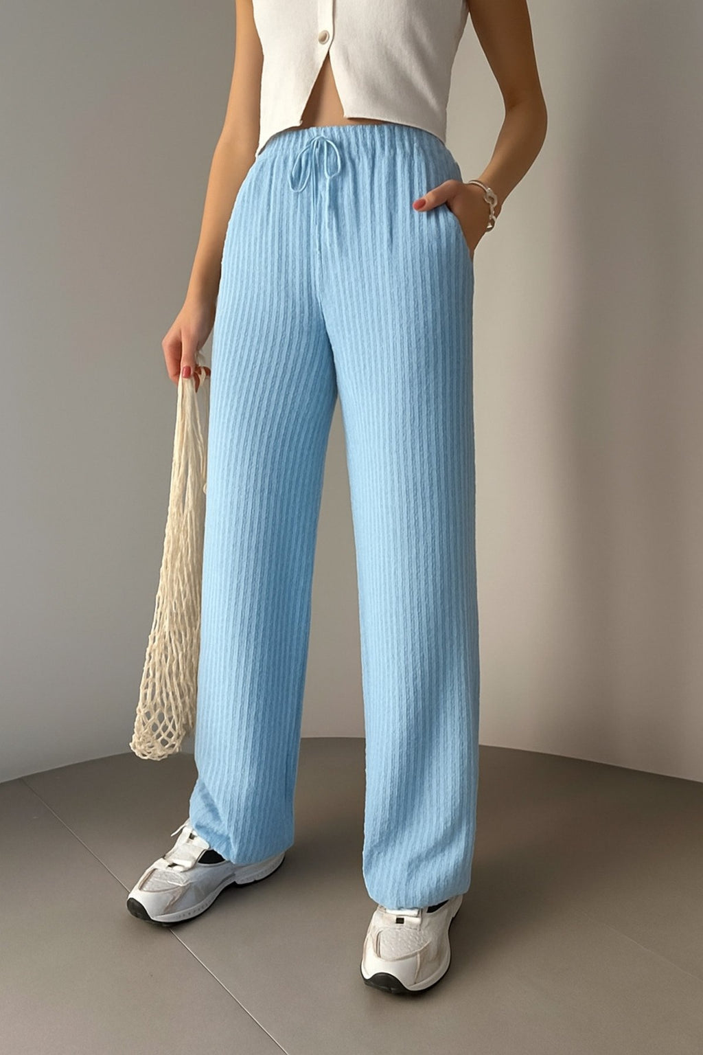 Lastikli Bel Rahat Kesim Dokuma Pantolon