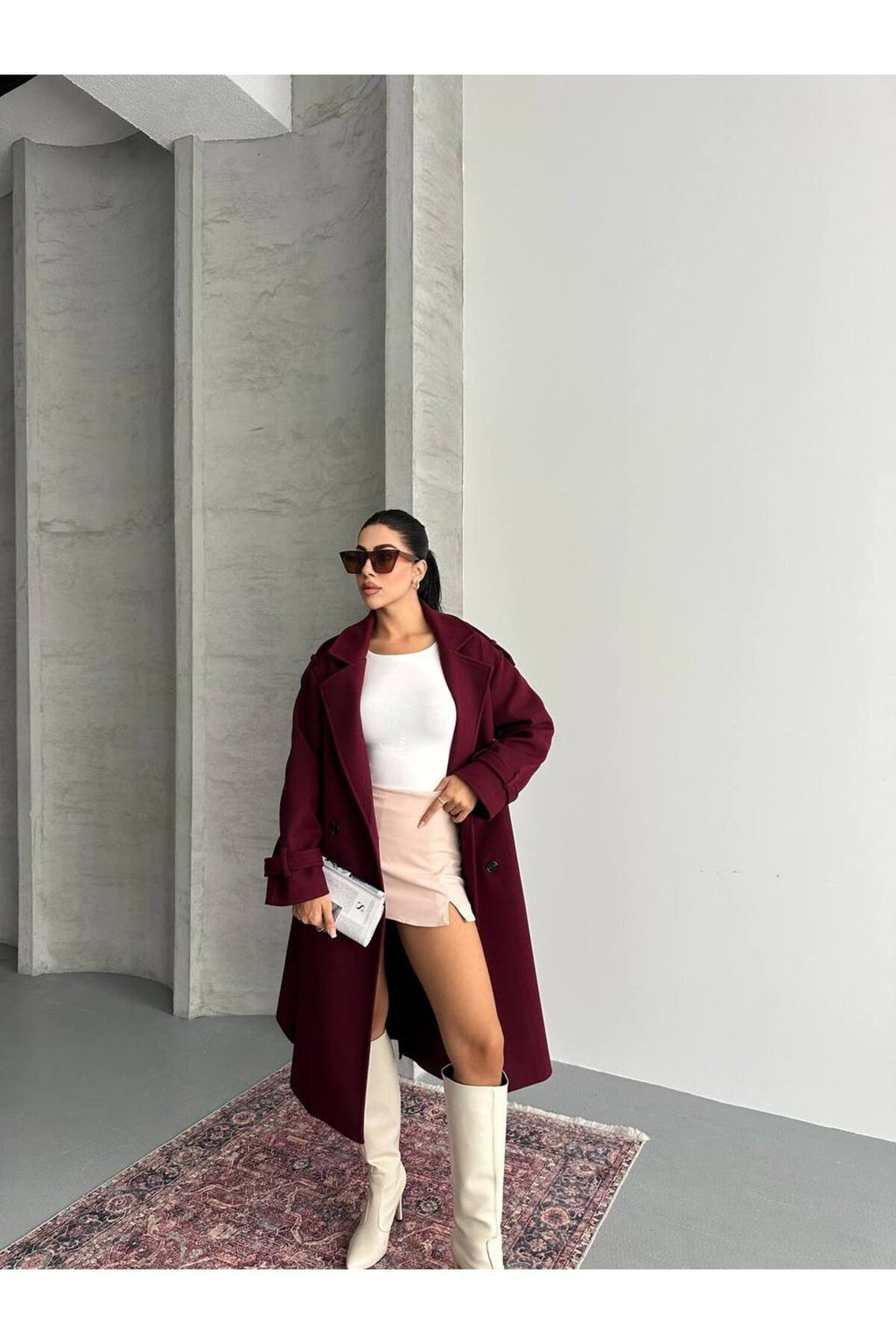 Oversize Kesim Kaşe Kaban