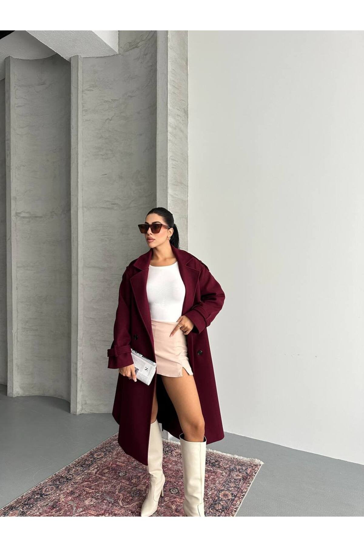 Oversize Kesim Kaşe Kaban