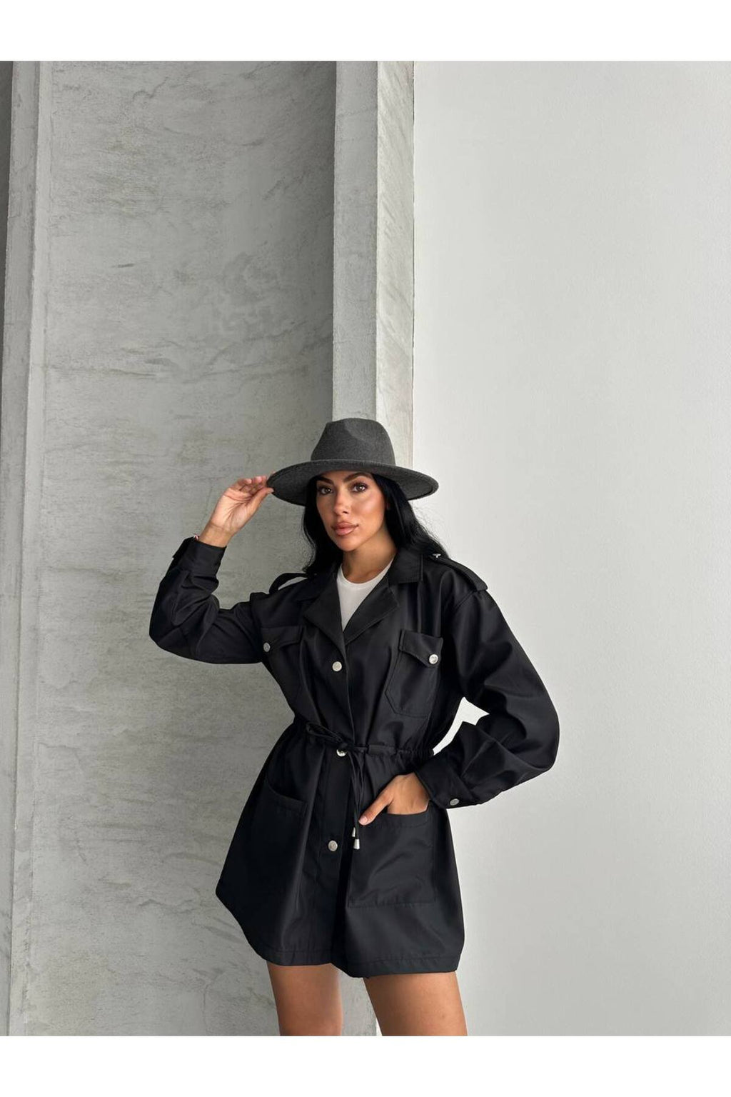 4 CEPLİ BEL BAĞLAMALI KISA TRENCH COAT CEKET