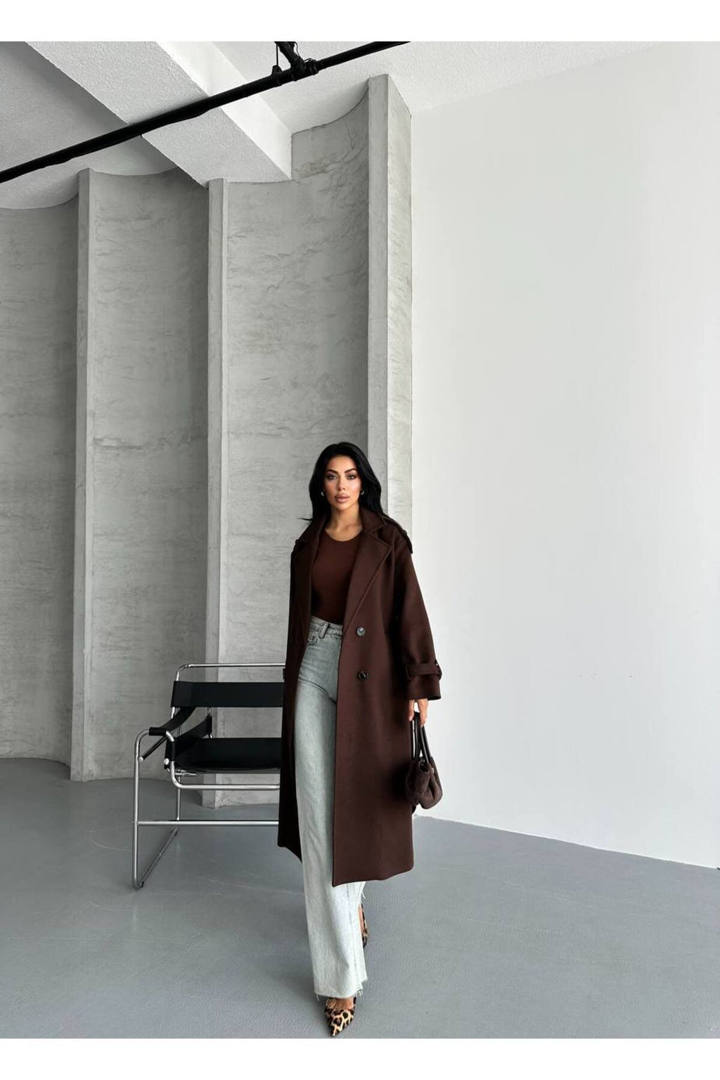 Oversize Kesim Kaşe Kaban