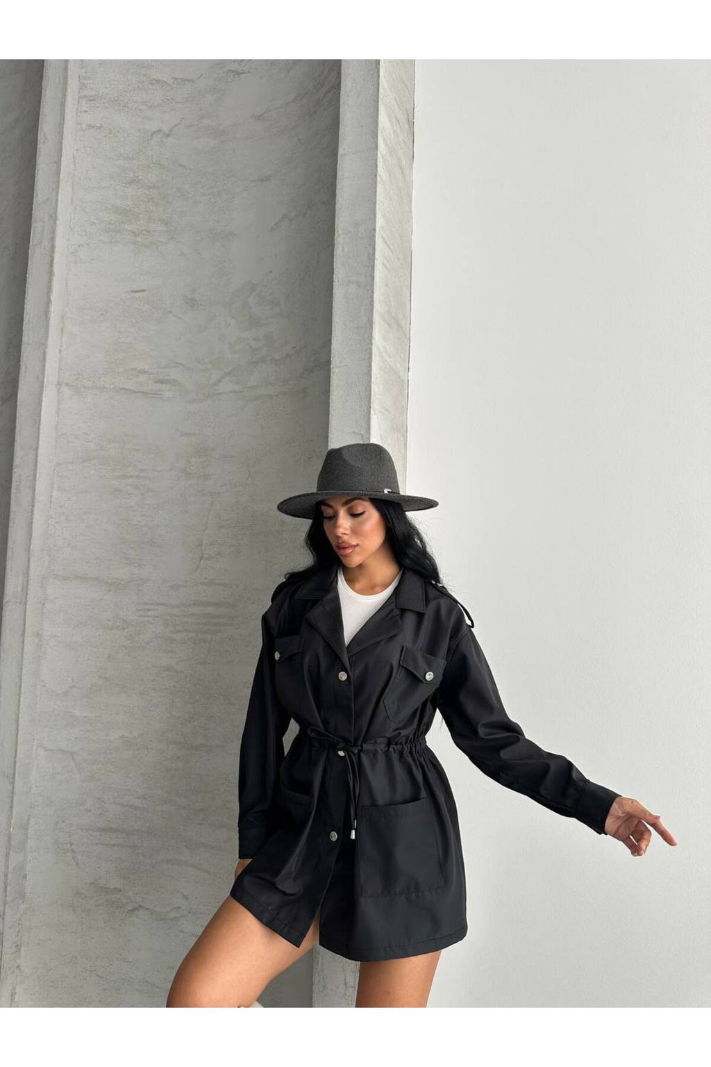 4 CEPLİ BEL BAĞLAMALI KISA TRENCH COAT CEKET