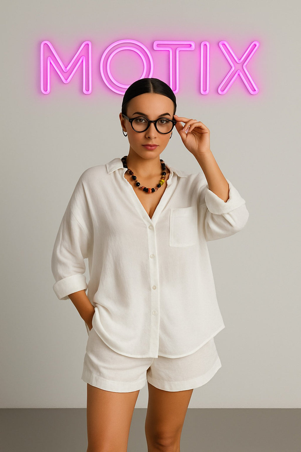 Gömlek Bağcıklı Şortlu İkili Takım