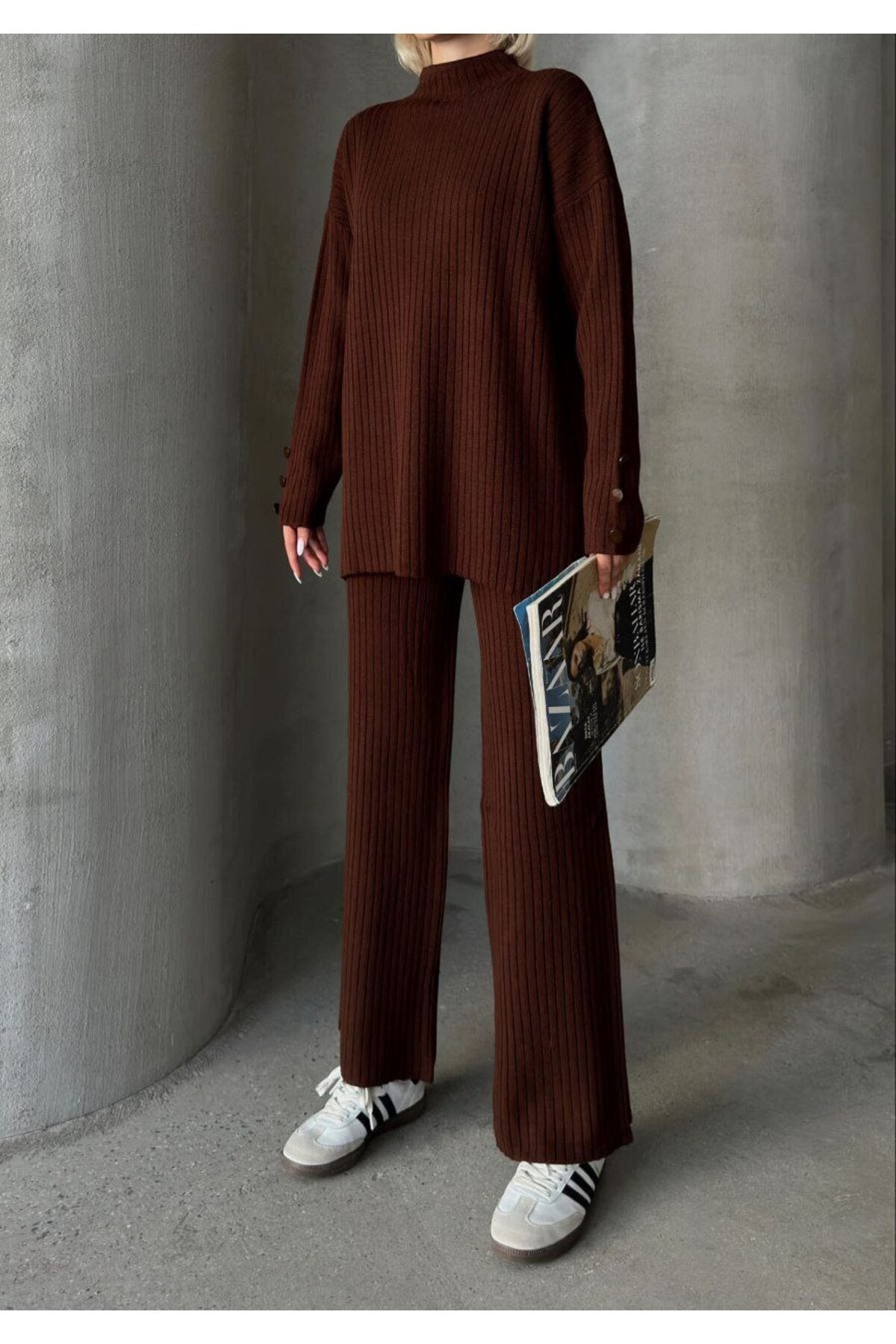 Düğme Detaylı Kol Tasarımlı İkili Takım