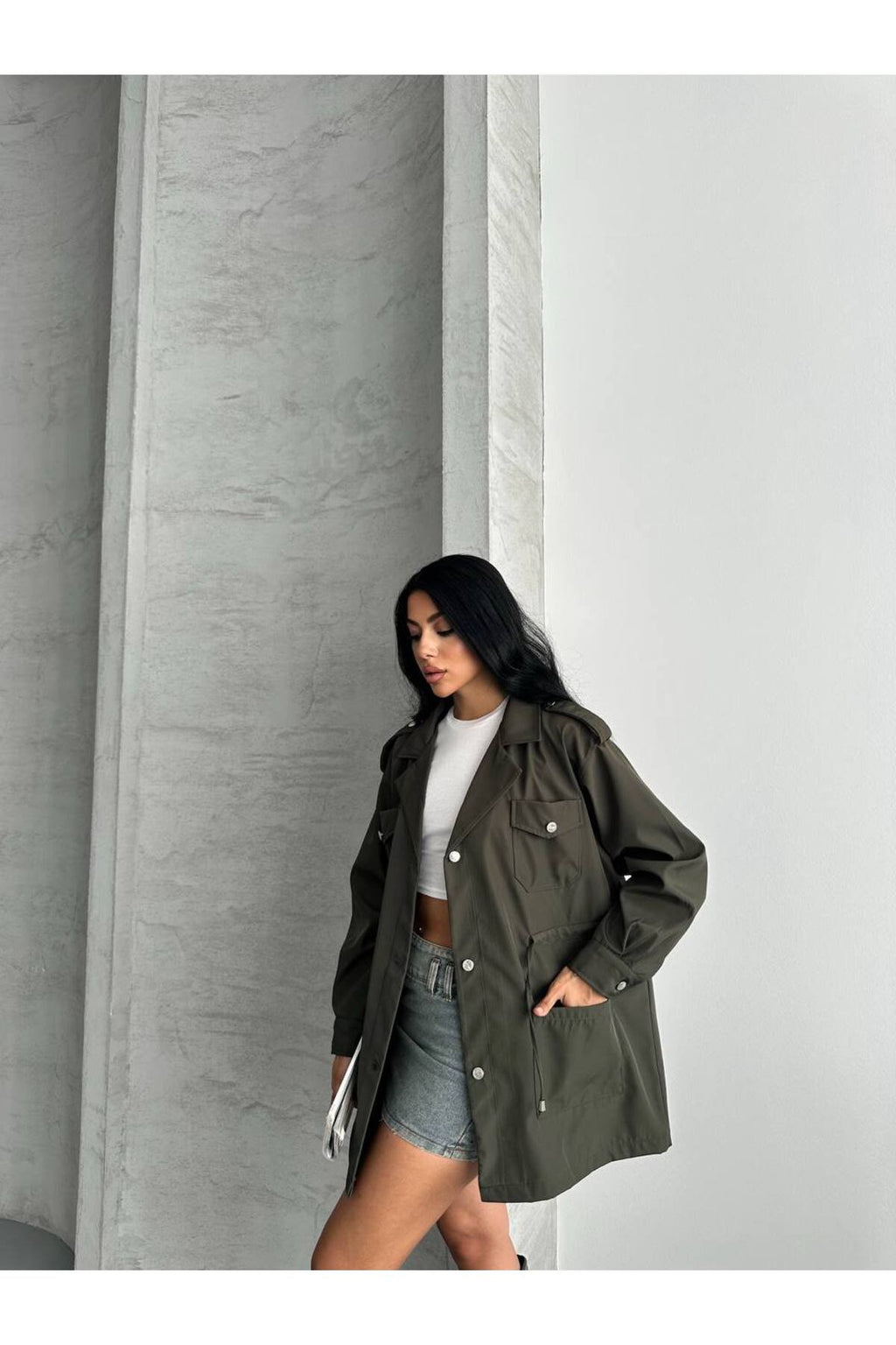 4 CEPLİ BEL BAĞLAMALI KISA TRENCH COAT CEKET