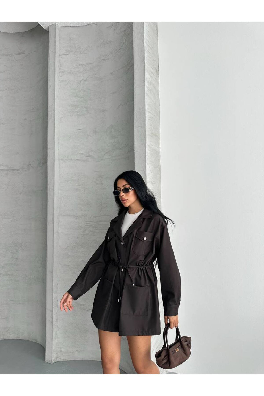 4 CEPLİ BEL BAĞLAMALI KISA TRENCH COAT CEKET