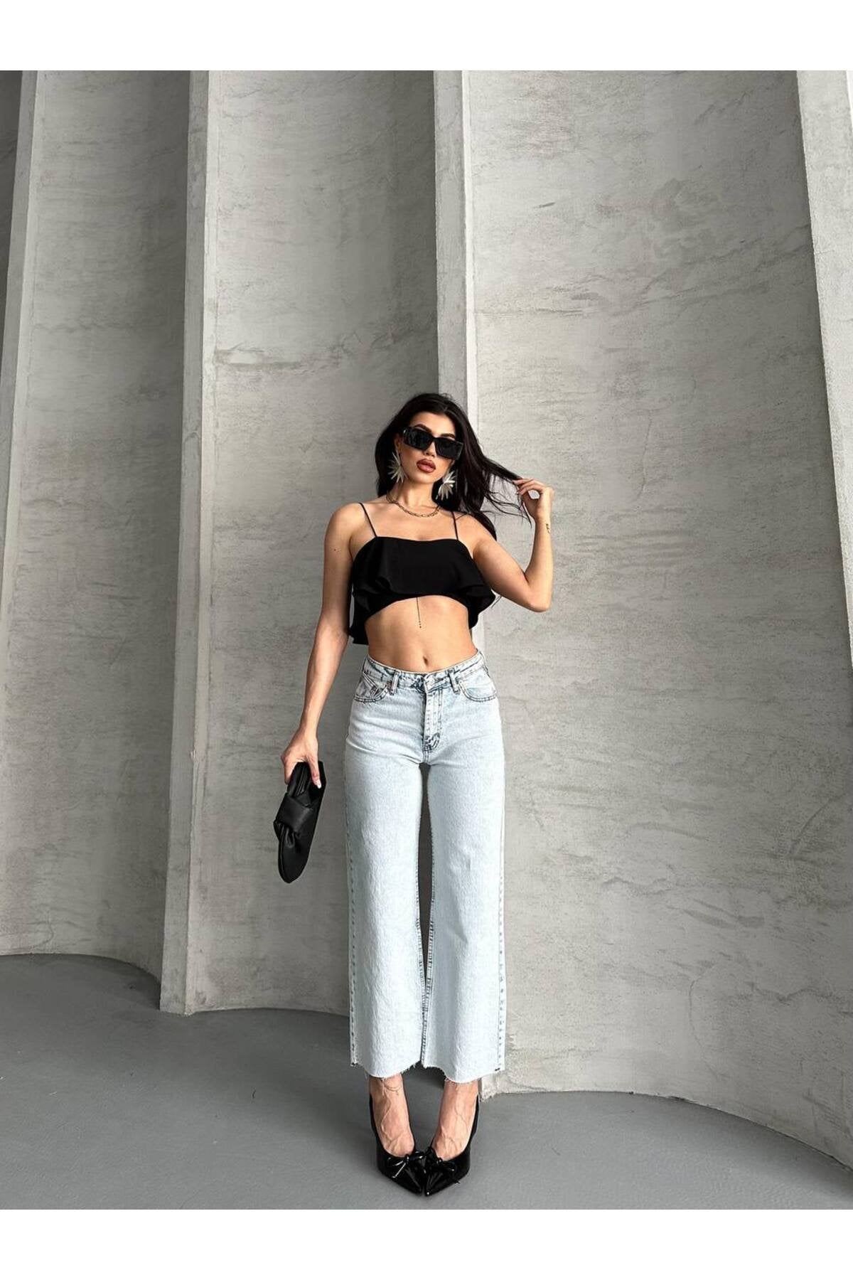 Wide Leg Kesik Geniş Paça Jean