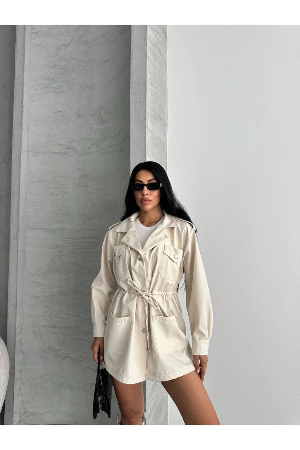 4 CEPLİ BEL BAĞLAMALI KISA TRENCH COAT CEKET