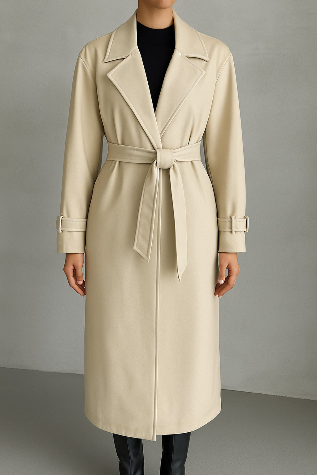 KEMER DETAYLI UZUN DERİ TRENÇ