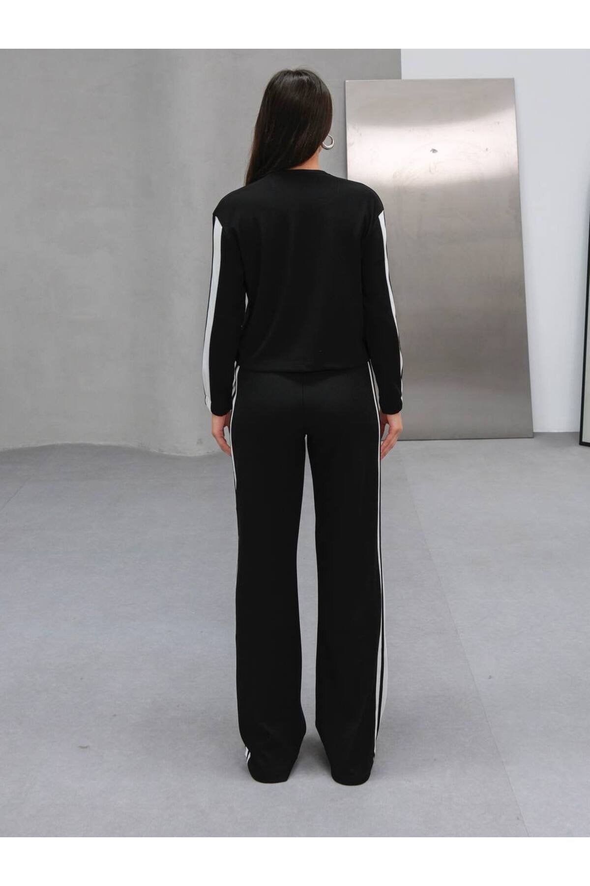 Çıtçıt Detaylı Yan Şeritli Kadın İkili Spor Takım