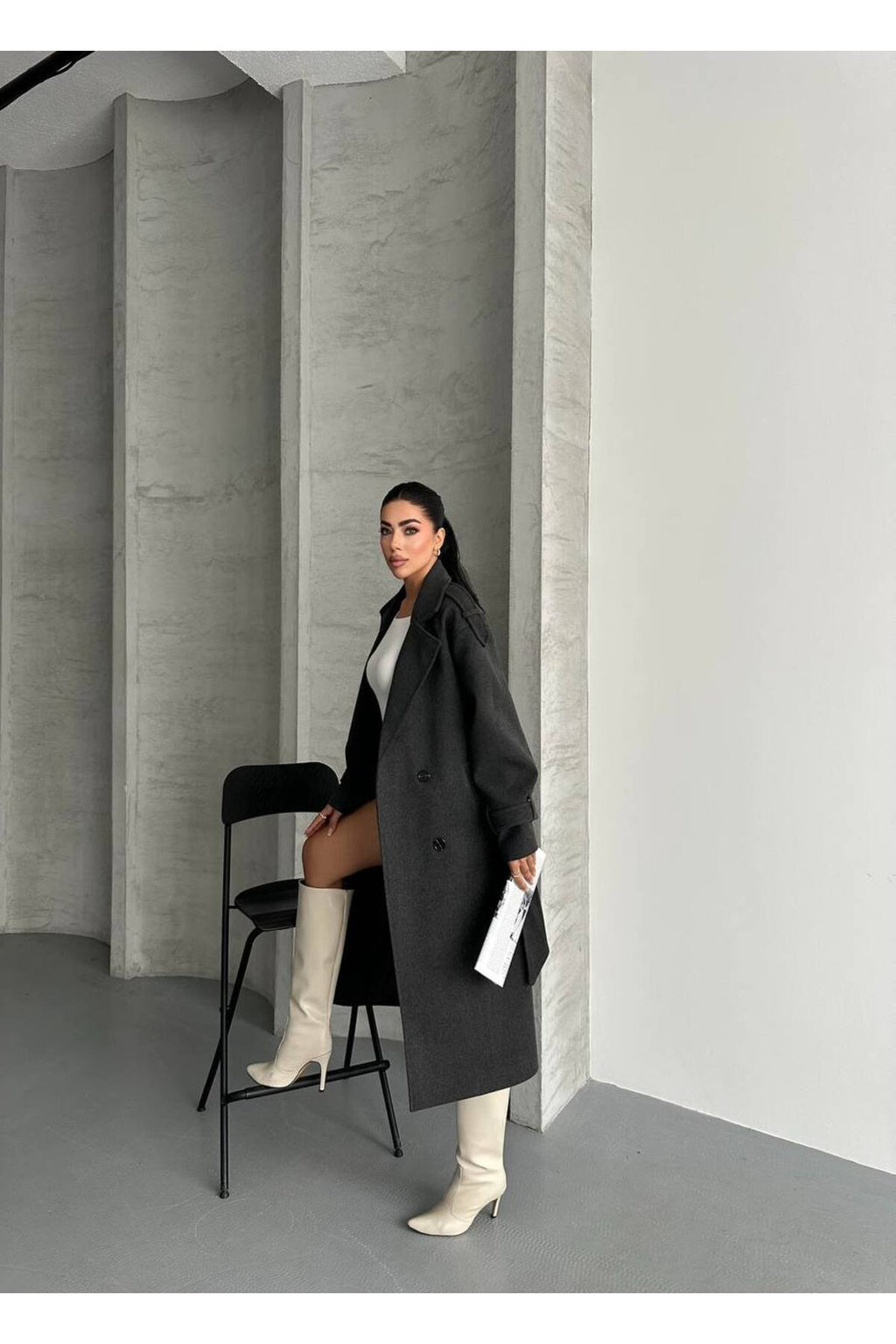 Oversize Kesim Kaşe Kaban