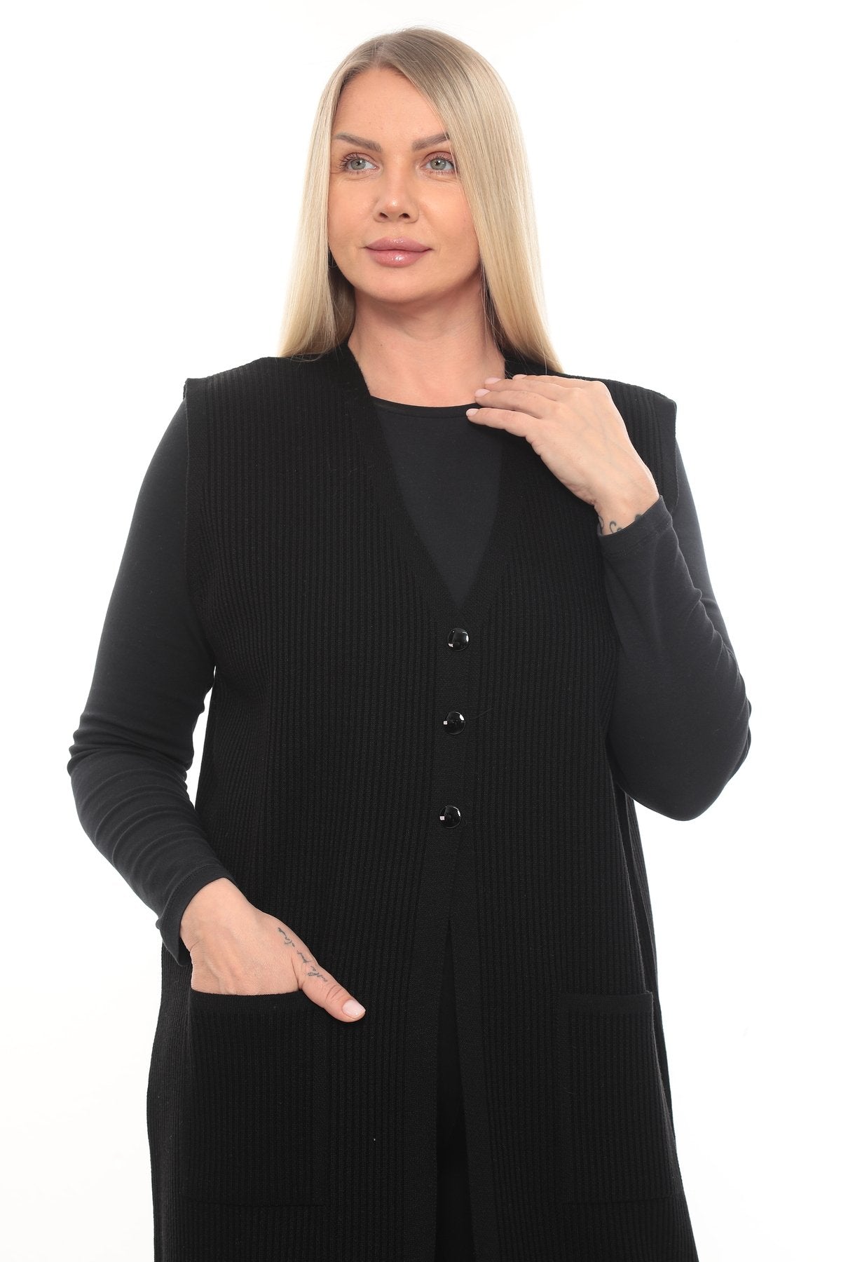 Klasik Kesim Uzun Triko Yelek Anne yelek