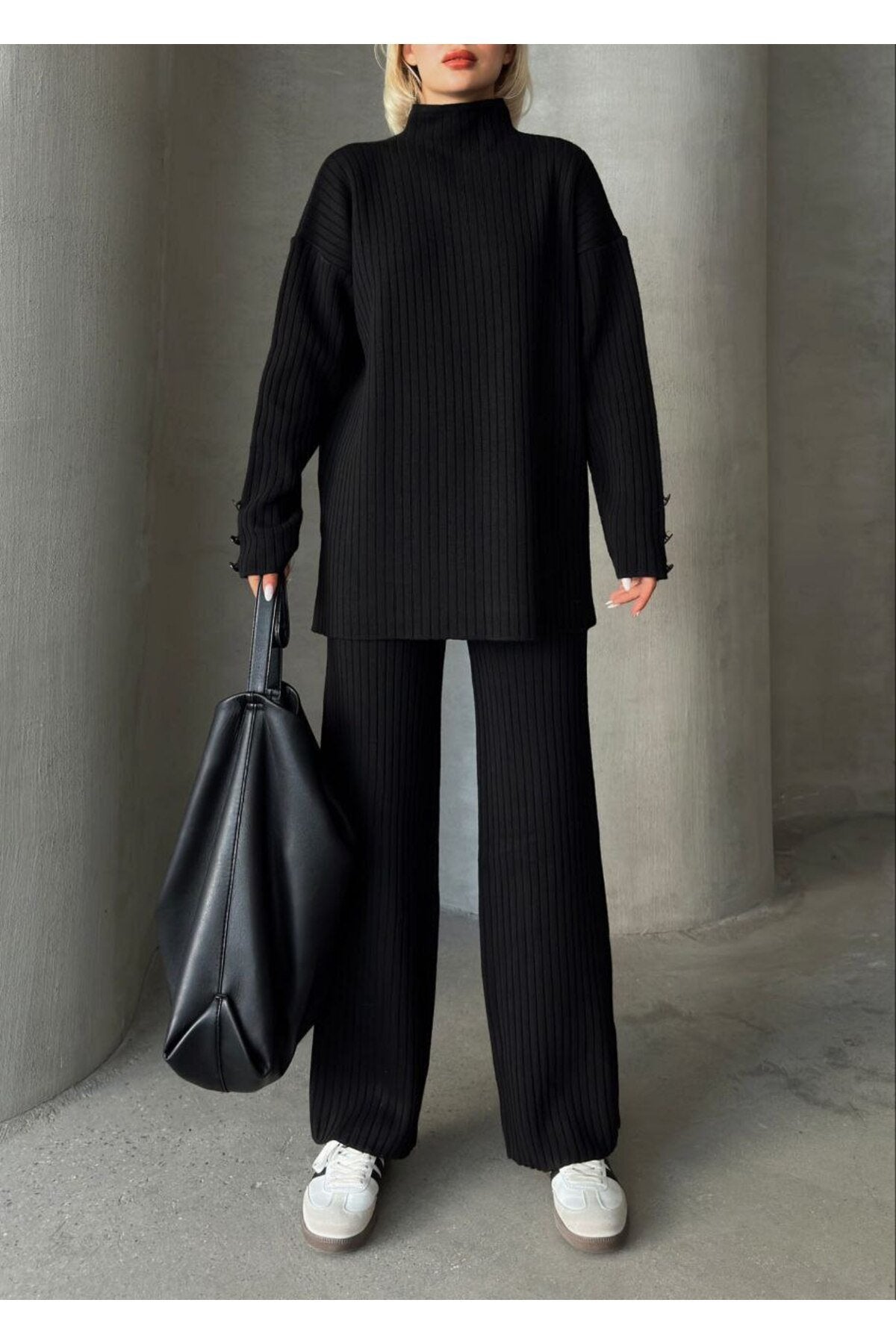 Düğme Detaylı Kol Tasarımlı İkili Takım