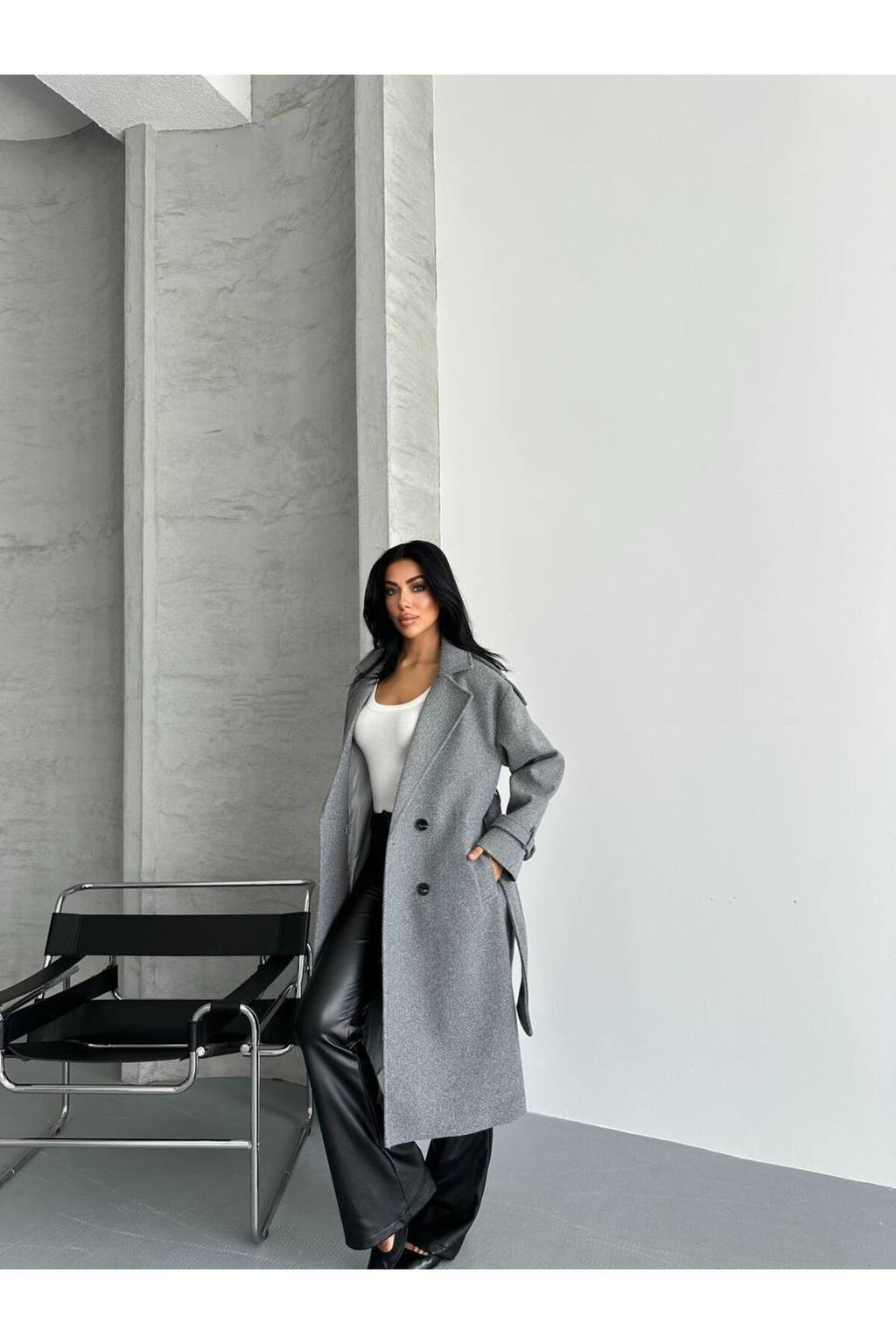 Oversize Kesim Kaşe Kaban