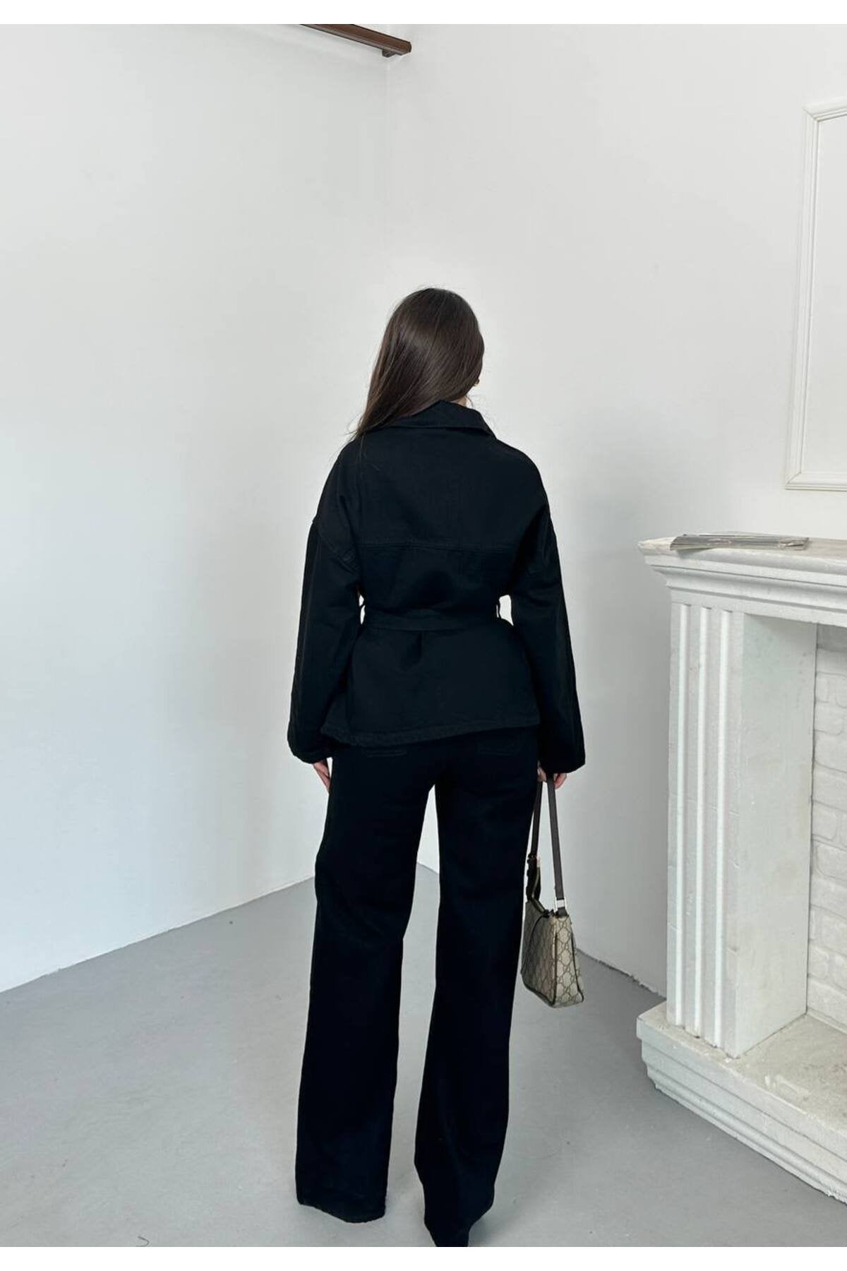 Kemer Detaylı Denim İkili Takım