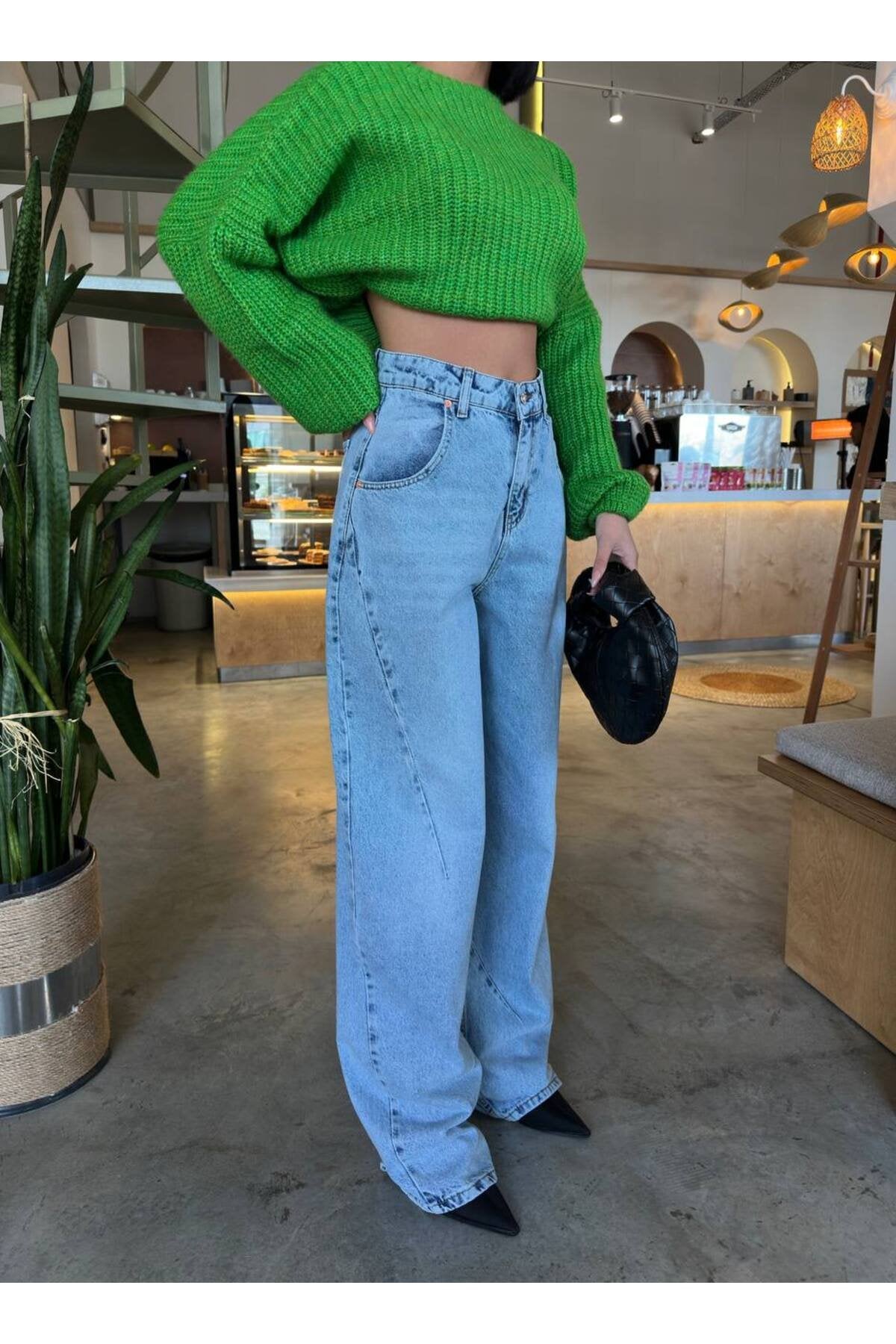 kadın Pensli Baggy Jean  pantolon