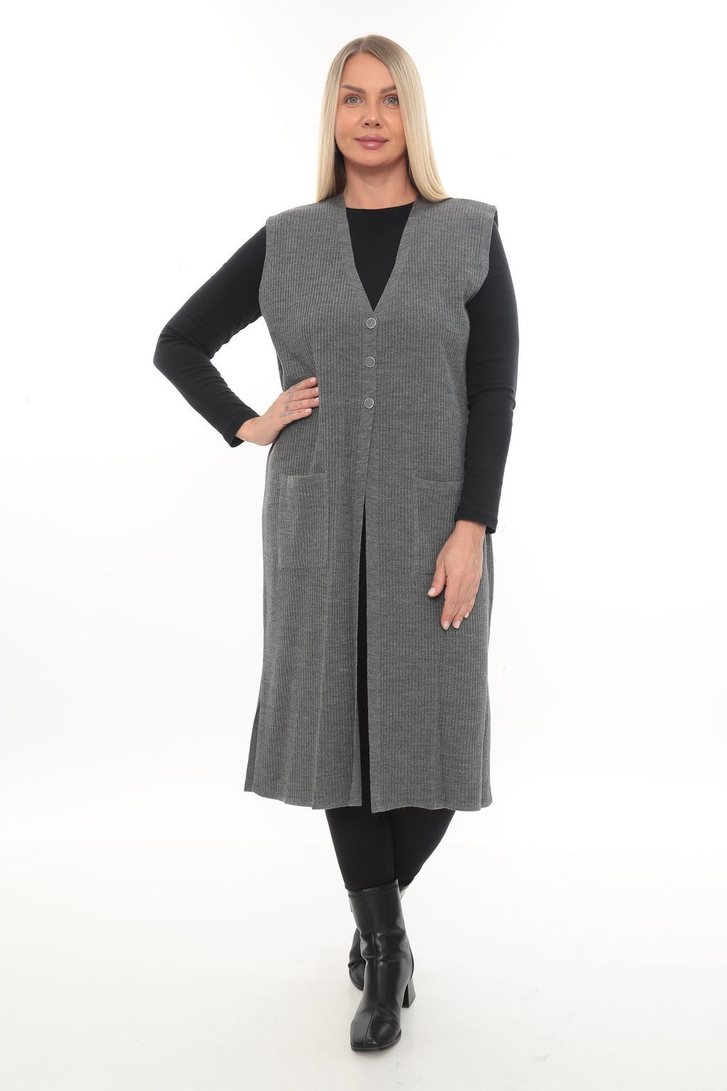 Klasik Kesim Uzun Triko Yelek Anne yelek