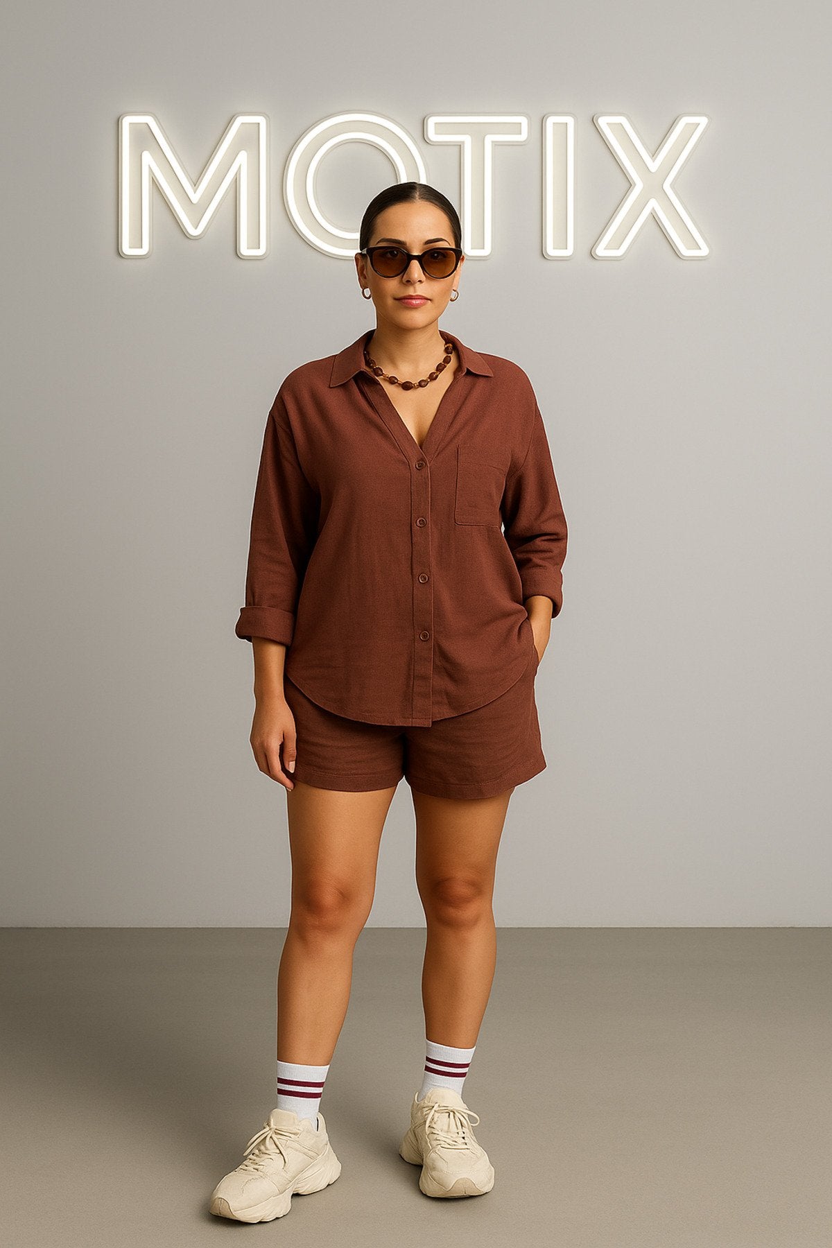 Gömlek Bağcıklı Şortlu İkili Takım