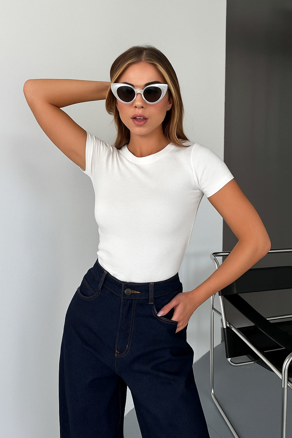 Düz Kesim Ribana Dokulu Basic T-Shirt