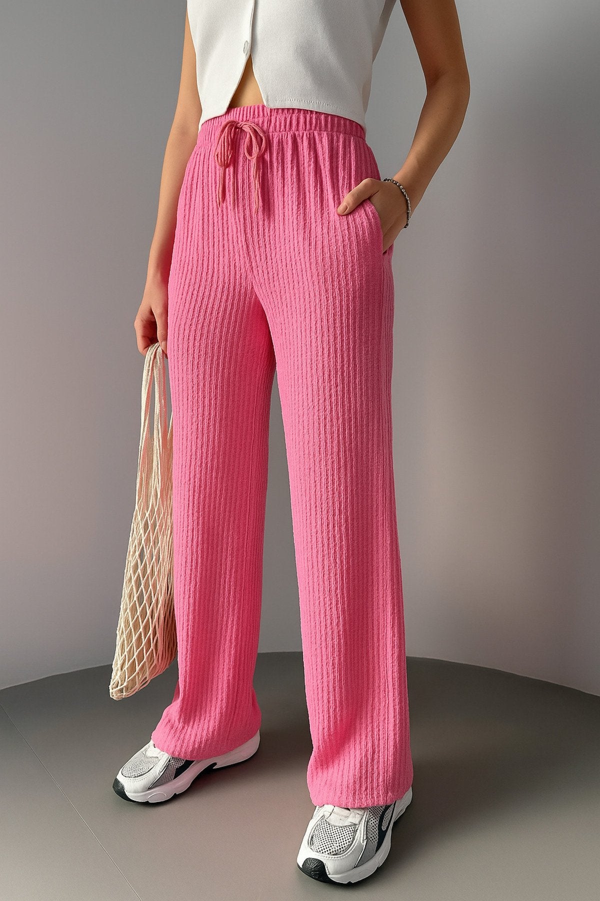 Lastikli Bel Rahat Kesim Dokuma Pantolon