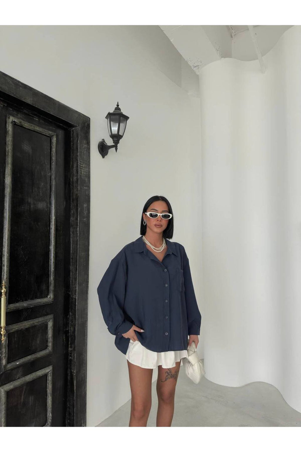 Modern Stil Oversize Düğmeli Gömlek