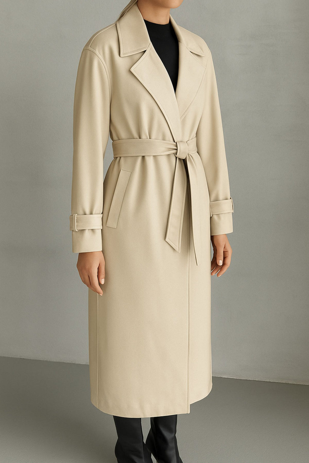 KEMER DETAYLI UZUN DERİ TRENÇ