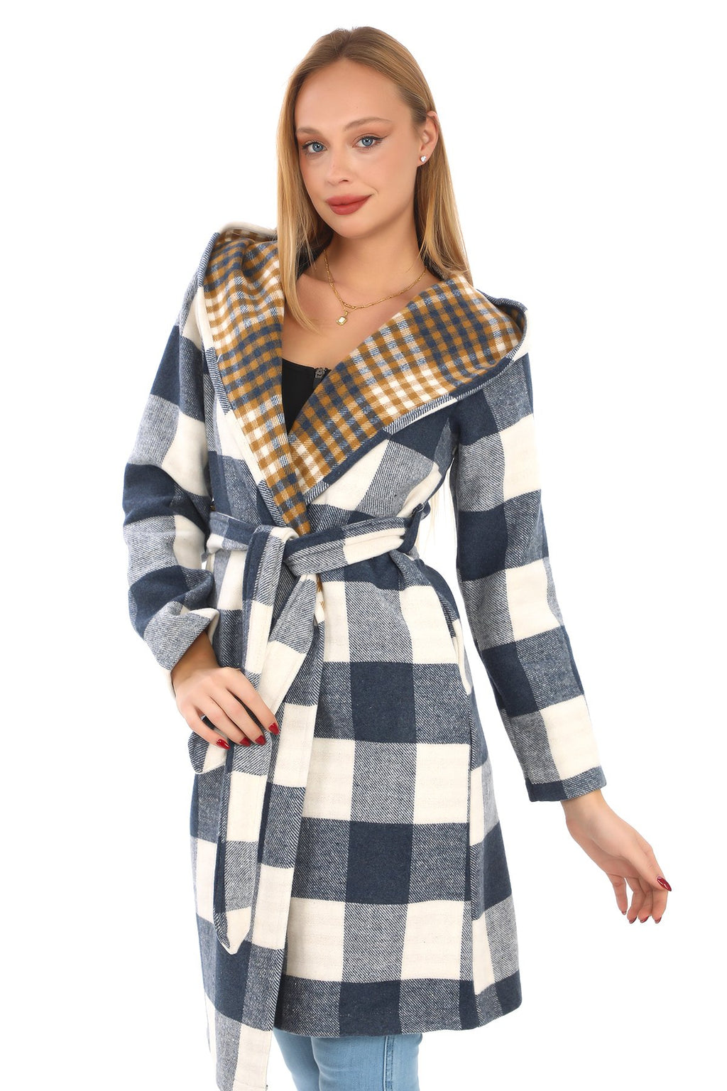 kadın ekose kuşaklı mont