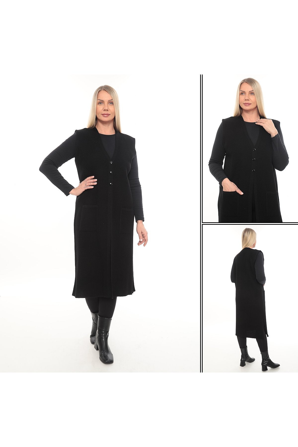 Klasik Kesim Uzun Triko Yelek Anne yelek