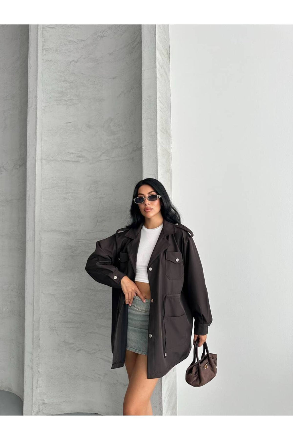 4 CEPLİ BEL BAĞLAMALI KISA TRENCH COAT CEKET