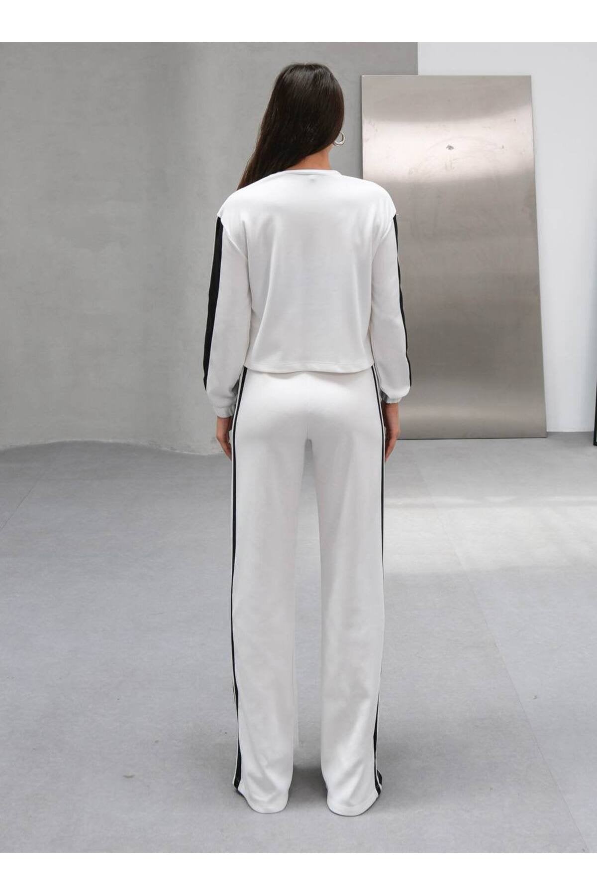 Çıtçıt Detaylı Yan Şeritli Kadın İkili Spor Takım