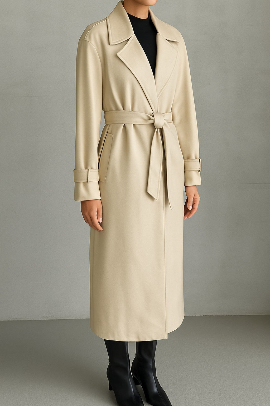 KEMER DETAYLI UZUN DERİ TRENÇ