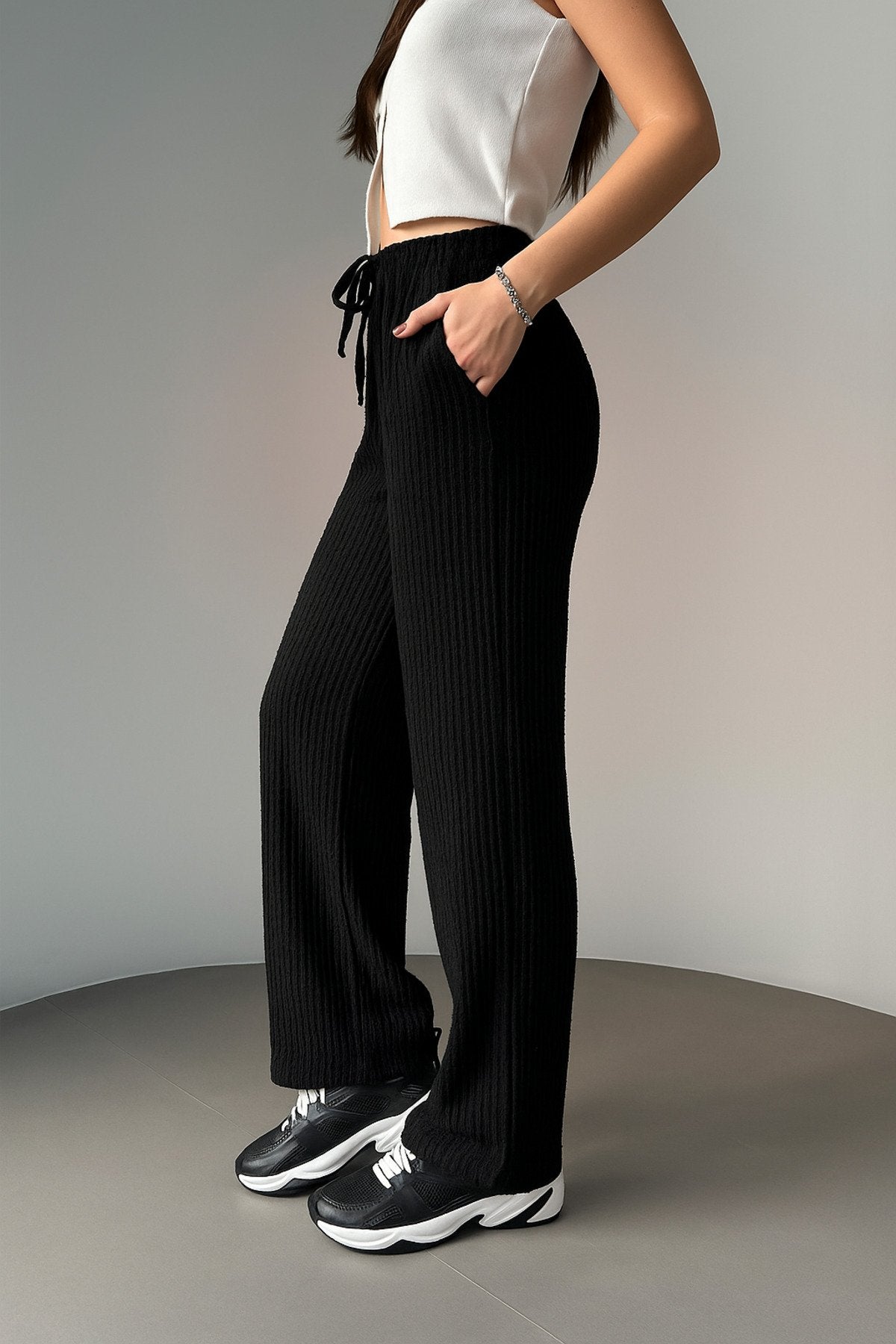 Lastikli Bel Rahat Kesim Dokuma Pantolon