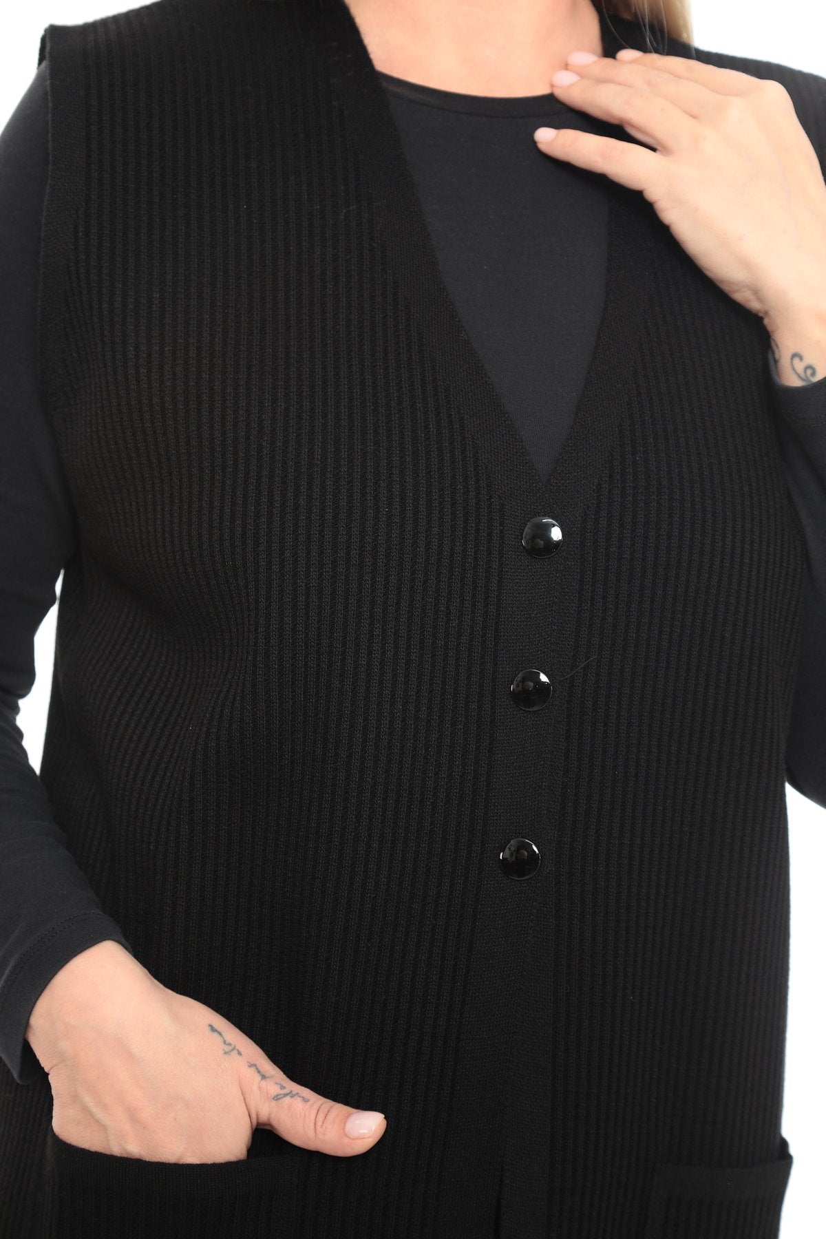 Klasik Kesim Uzun Triko Yelek Anne yelek