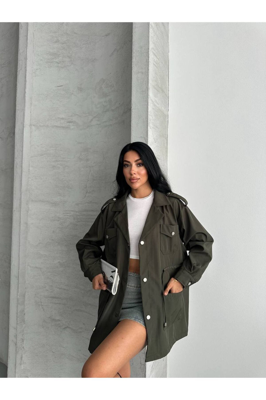 4 CEPLİ BEL BAĞLAMALI KISA TRENCH COAT CEKET