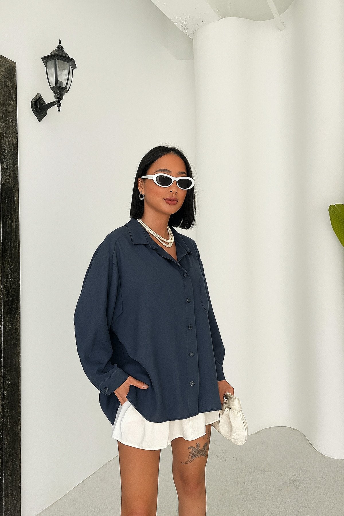 Modern Stil Oversize Düğmeli Gömlek