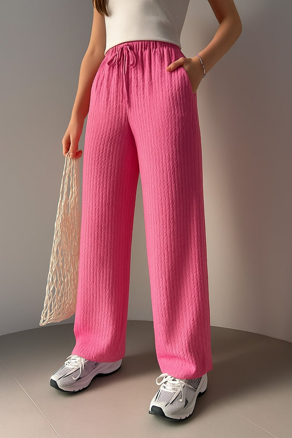 Lastikli Bel Rahat Kesim Dokuma Pantolon